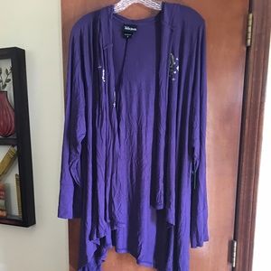 Torrid purple open front cardigan w hood, size 4, haunted mansion details, nwt